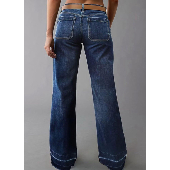 Flamingals Wide Straight Leg Mid Rise Baggy Pocket Denim Jeans Without Belt L - Picture 2 of 6